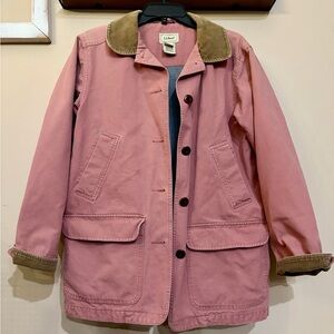 L.L. Bean Pink Coat with Brown Corduroy Collar.